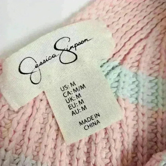 Jessica Simpson Knit Cropped Cardigan Sweater Button Long Sleeve Stripes Medium - Picture 2 of 6